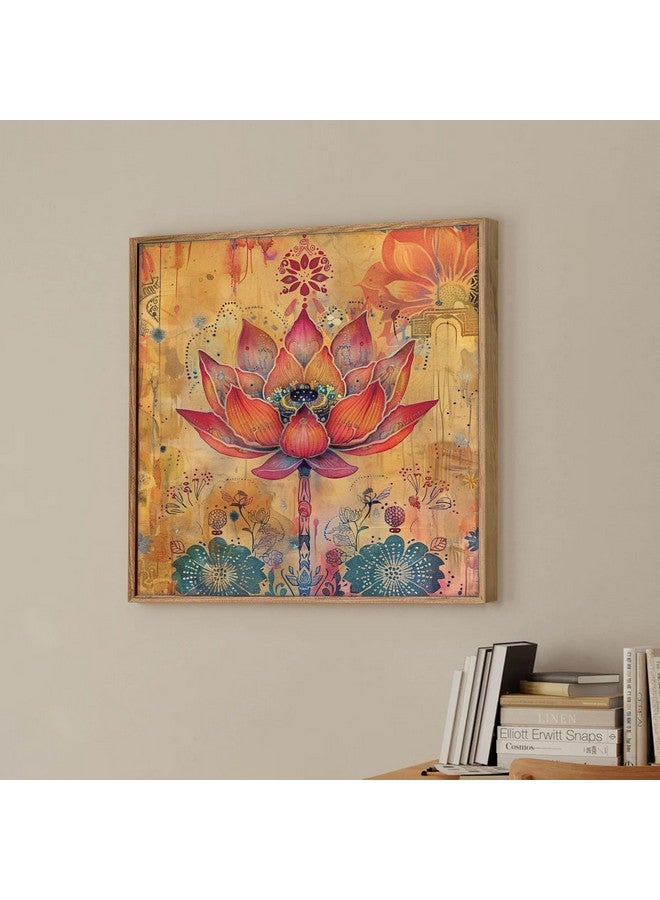 Painting Mantra Painting Mantra Large Framed Lotus Floral Canvas Painting Wall Art Print, Decorative Modern Paintings For Home, Living Room, Hotel Bedroom And Office Décor (Pink, Size 23 x 23 Inch)  - Image 1