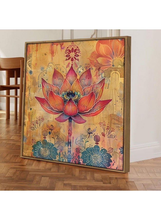 Painting Mantra Painting Mantra Large Framed Lotus Floral Canvas Painting Wall Art Print, Decorative Modern Paintings For Home, Living Room, Hotel Bedroom And Office Décor (Pink, Size 23 x 23 Inch)  - Image 2