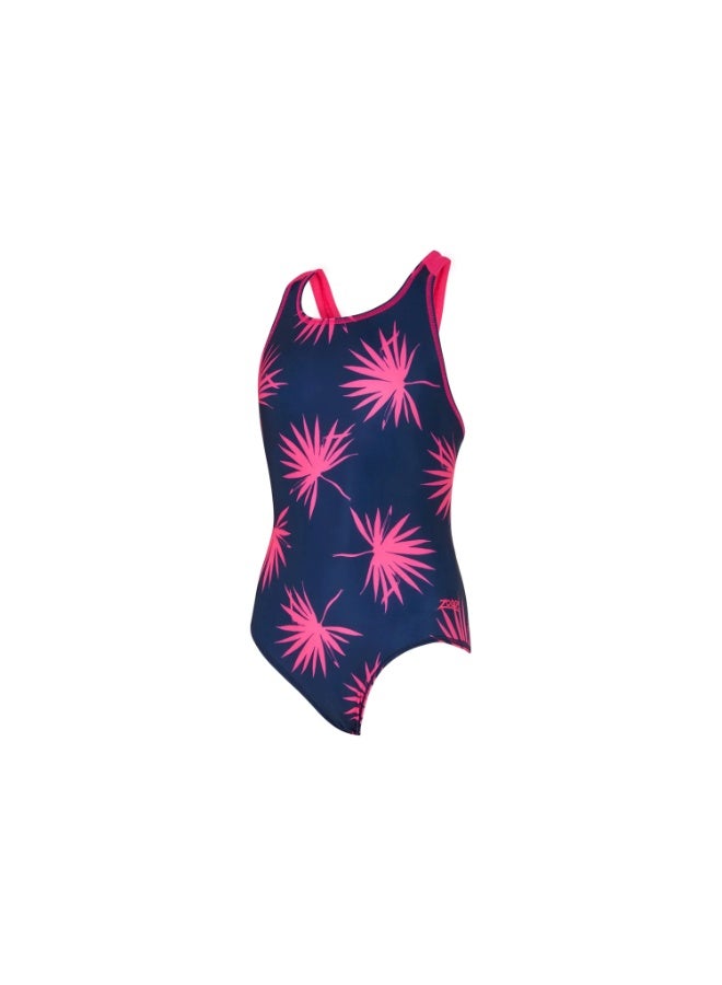Zoggs Girls Maholo Flyback One Piece Swimsuit Navy/Pink | Sustainable Ecolast+ Fabric, 100% Chlorine Proof, Quick-Dry, UPF 50+ Sun Protection, Open Back, Stretch Comfort Fit | 463109-MAHF32 - Image 1