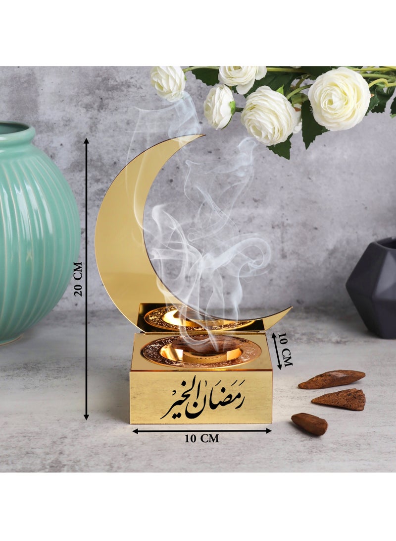 حكاية شمعة رمضان ، مبخره بخور بهلال رمضان مصنوعه من الاكريليك اللامع ، تحمل عبارة "رمضان الخير" بتصميم مميز - Image 2