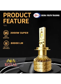 Royal 3000w Car Headlights Bulbs Automotive Pro Highlight Color 80000LM Super Bright LED Car Headlight Bulbs, Low/High Beam Cool White LED Bulb 2Pcs  - Image 2