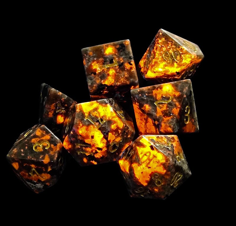 Rule Dice Natural Flame Yooperlite Gemstone DND Dice Set 7 Pcs Stone dice Set Handmade Polyhedral DD Gem Dice with Gift Metal Box for Dungeons and Dragons MTG Role Playing Games - Image 3