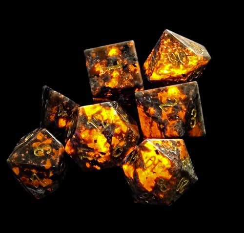 Rule Dice Natural Flame Yooperlite Gemstone DND Dice Set 7 Pcs Stone dice Set Handmade Polyhedral DD Gem Dice with Gift Metal Box for Dungeons and Dragons MTG Role Playing Games - Image 1