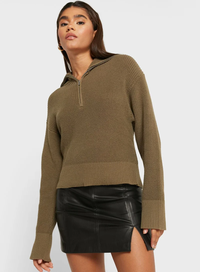 MONKI Zip Neck Knitted Sweater