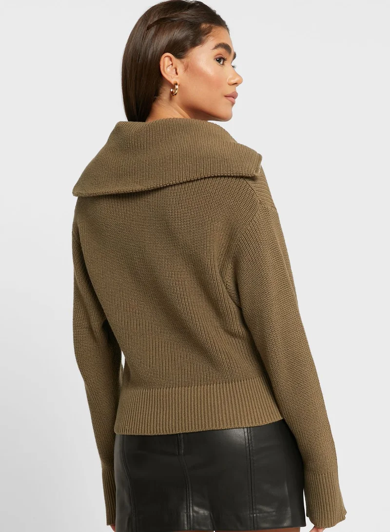 MONKI Zip Neck Knitted Sweater