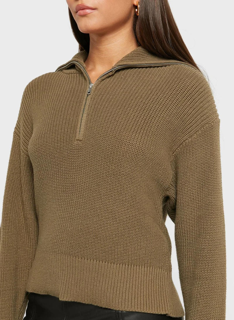 MONKI Zip Neck Knitted Sweater