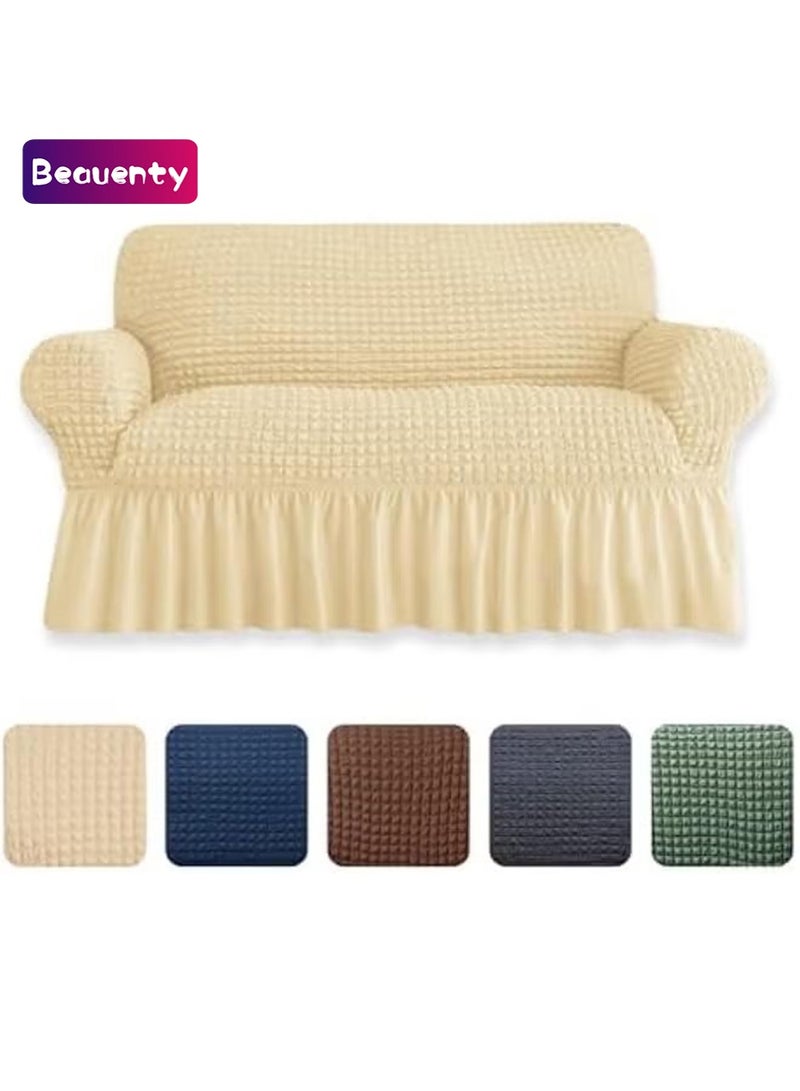 بيوينتي غطاء اريكة من السيد بي قطعة واحدة سهل التركيب وقابل للتمدد مع تنورة متين وقابل للغسل وعالي المرونة وواقي اثاث عالمي (بيج، مقعدين)، البوليستر - Image 1