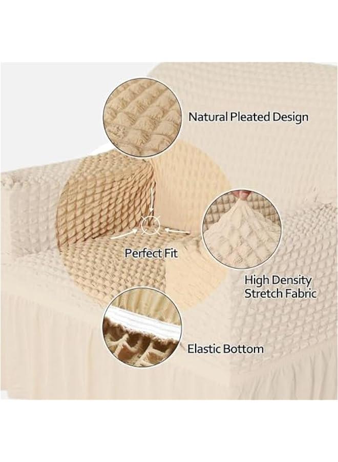 بيوينتي غطاء اريكة من السيد بي قطعة واحدة سهل التركيب وقابل للتمدد مع تنورة متين وقابل للغسل وعالي المرونة وواقي اثاث عالمي (بيج، مقعدين)، البوليستر - Image 3