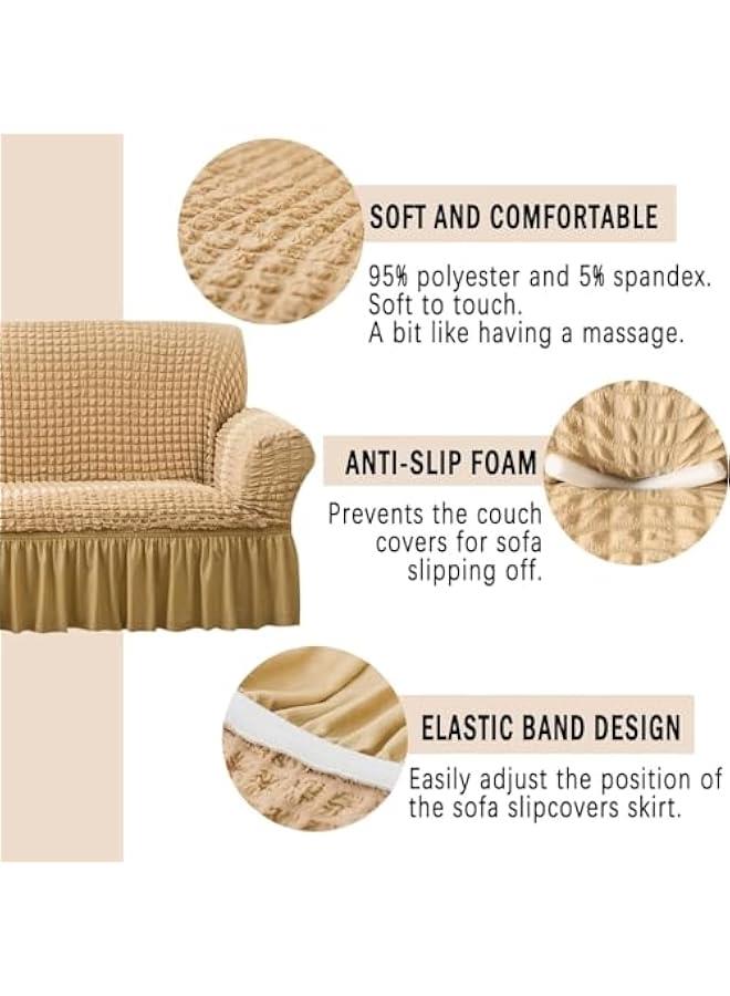 بيوينتي غطاء اريكة من السيد بي قطعة واحدة سهل التركيب وقابل للتمدد مع تنورة متين وقابل للغسل وعالي المرونة وواقي اثاث عالمي (بيج، مقعدين)، البوليستر - Image 2