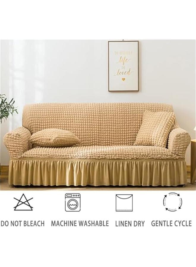 بيوينتي غطاء اريكة من السيد بي قطعة واحدة سهل التركيب وقابل للتمدد مع تنورة متين وقابل للغسل وعالي المرونة وواقي اثاث عالمي (بيج، مقعدين)، البوليستر - Image 5