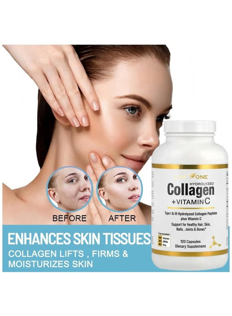 LINE ONE Beauty Hair And Nails Vitamins For Women，Collagen Up Skin Whitening ，Collagen+Vitamin C-120 Capsules - Image 2