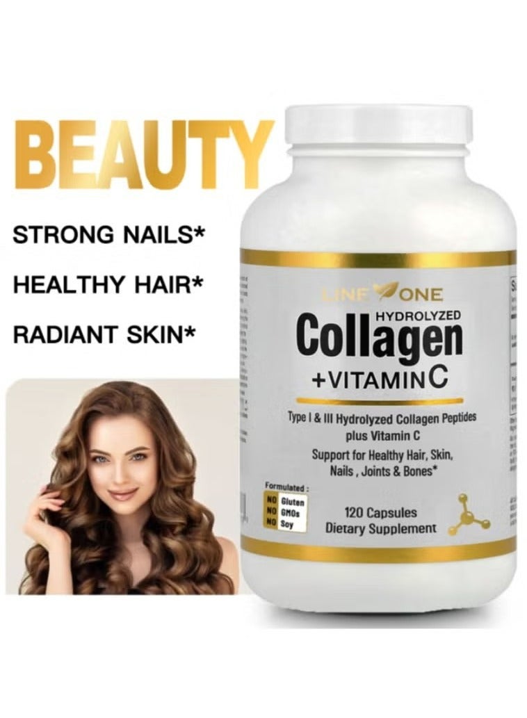 LINE ONE Beauty Hair And Nails Vitamins For Women，Collagen Up Skin Whitening ，Collagen+Vitamin C-120 Capsules - Image 1