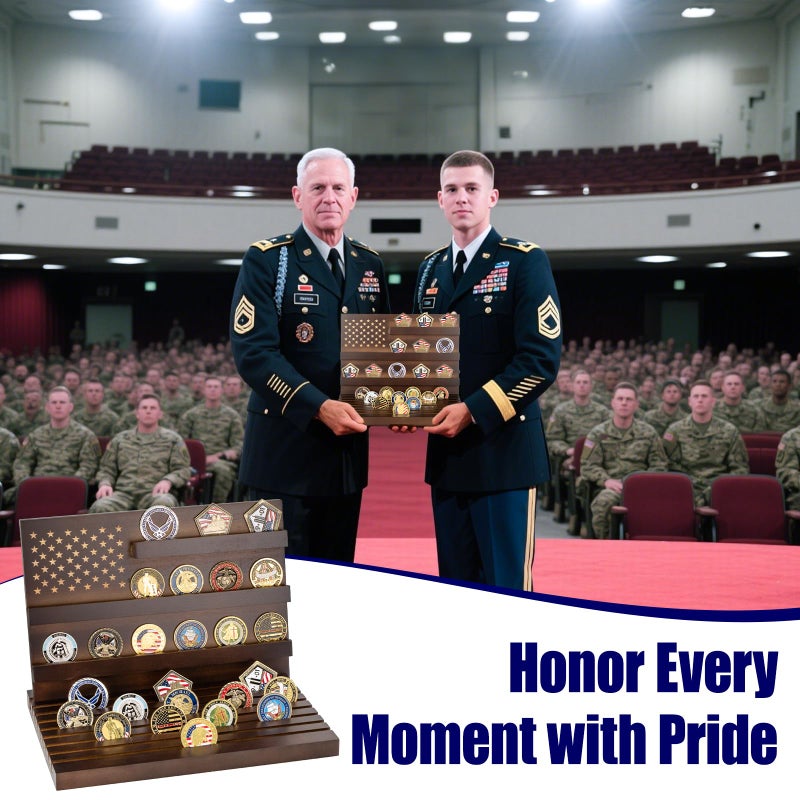 Yncotte Challenge Coin Display,Wooden Military Coin Holder Display for Desktop or Award Ceremony, Deepened Anti-Slip Grooves Large Capacity of 80 Coins (Walnut) - Image 2