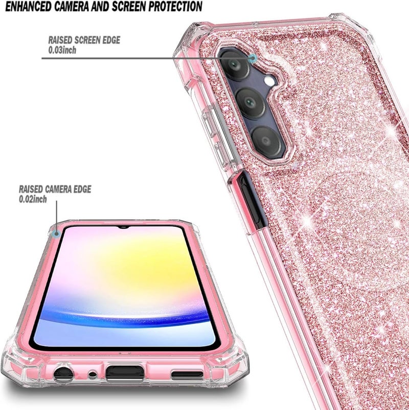 WDHD for Samsung Galaxy A36-5G Phone Case Glitter Rose Gold | Magnetic Compatible with MagSafe, Raised Corners Drop Protection Shockproof Protective Bumper Cover - Image 2