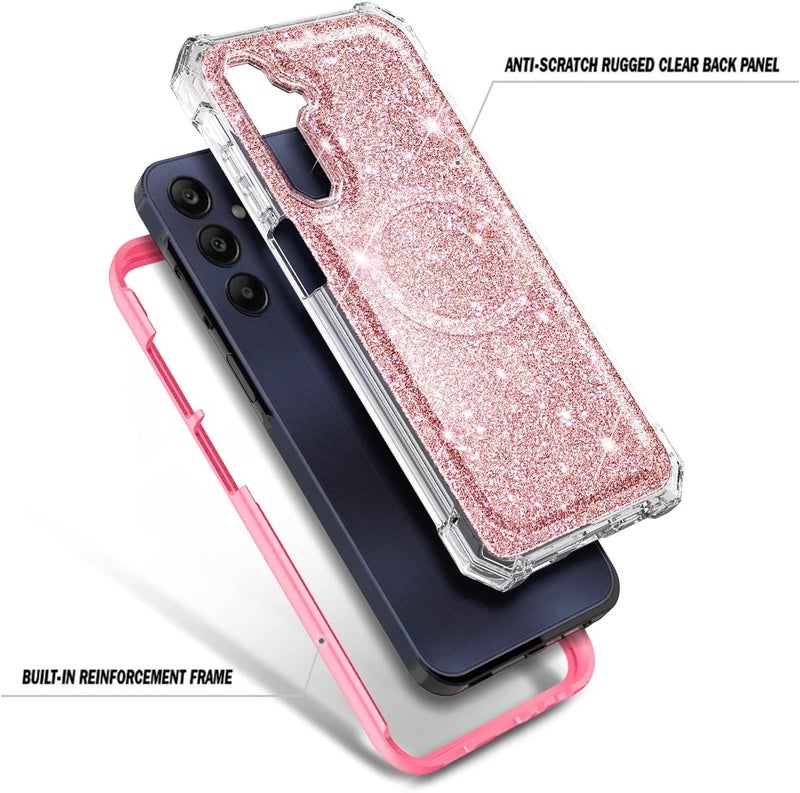 WDHD for Samsung Galaxy A36-5G Phone Case Glitter Rose Gold | Magnetic Compatible with MagSafe, Raised Corners Drop Protection Shockproof Protective Bumper Cover - Image 3