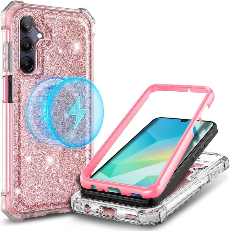 WDHD for Samsung Galaxy A36-5G Phone Case Glitter Rose Gold | Magnetic Compatible with MagSafe, Raised Corners Drop Protection Shockproof Protective Bumper Cover - Image 1