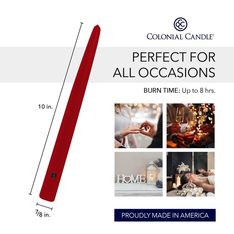 Colonial Candle Unscented Red Taper Candle, 10 inch, Pack of 2 - Up to 8 Hours Burn - Image 4