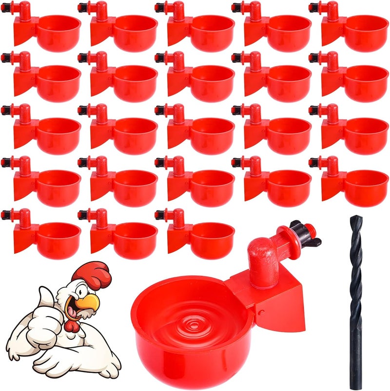 Yrangee Chicken Water Cups, Chicken Waterer 24 Pack, DIY Chicken Water Feeder for Poultry Gravity Filling Automatic Chicken Waterer Poultry Waterer with Hole Saw for Buckets Boxes Troughs - Image 1