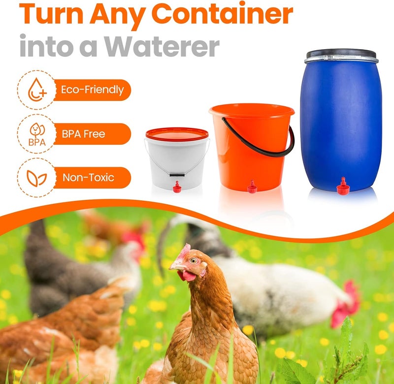 Yrangee Chicken Water Cups, Chicken Waterer 24 Pack, DIY Chicken Water Feeder for Poultry Gravity Filling Automatic Chicken Waterer Poultry Waterer with Hole Saw for Buckets Boxes Troughs - Image 3