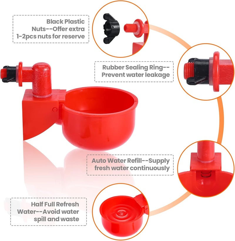 Yrangee Chicken Water Cups, Chicken Waterer 24 Pack, DIY Chicken Water Feeder for Poultry Gravity Filling Automatic Chicken Waterer Poultry Waterer with Hole Saw for Buckets Boxes Troughs - Image 5