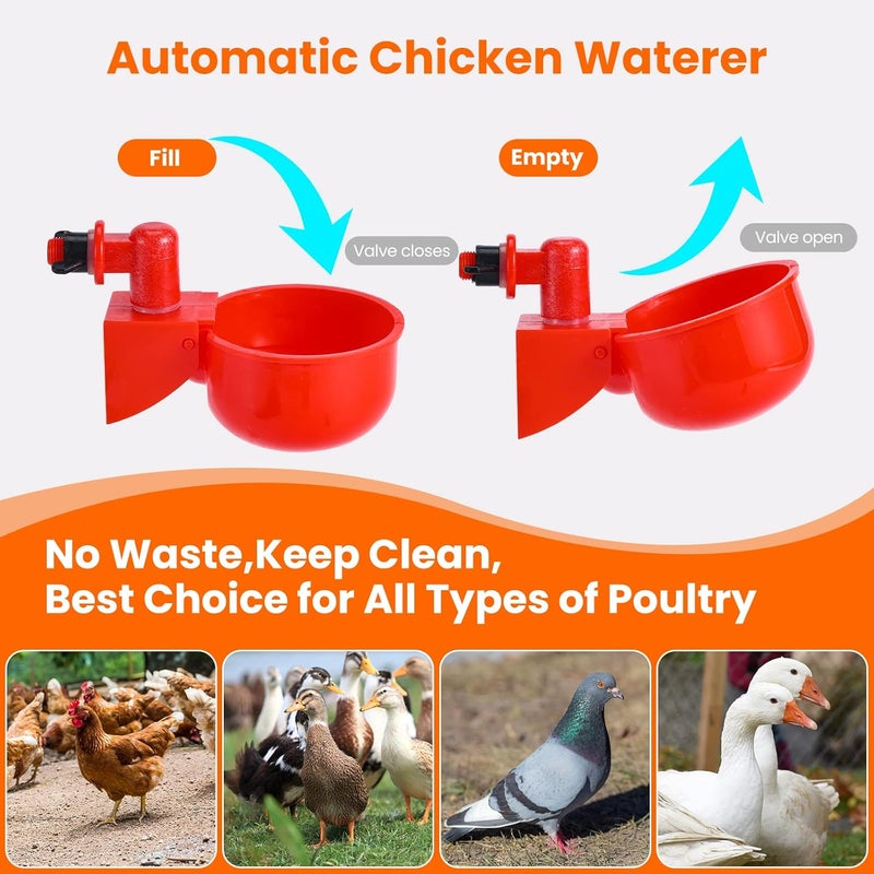 Yrangee Chicken Water Cups, Chicken Waterer 24 Pack, DIY Chicken Water Feeder for Poultry Gravity Filling Automatic Chicken Waterer Poultry Waterer with Hole Saw for Buckets Boxes Troughs - Image 2