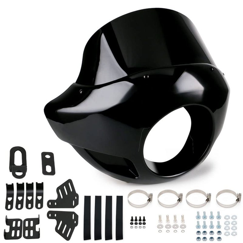 PACEWALKER Motorcycle 9 Tall Fairing Touring Sport Windshield Club Style Kit Blackout 575 Headlight Fairing Windshield for Super Glide TSport FXDXT FXR Short Style Gloss Black