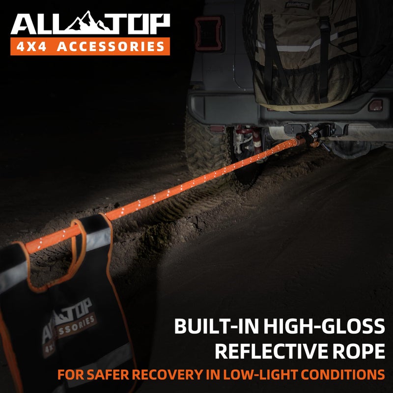 ALL-TOP ALL-TOP Kinetic Recovery Rope (Reflective) 48000Lbs, 1in x 30ft, Heavy Duty 30+% Elasticity, 16000Lbs Work Load Limit for 4x4 Offroad - Image 2