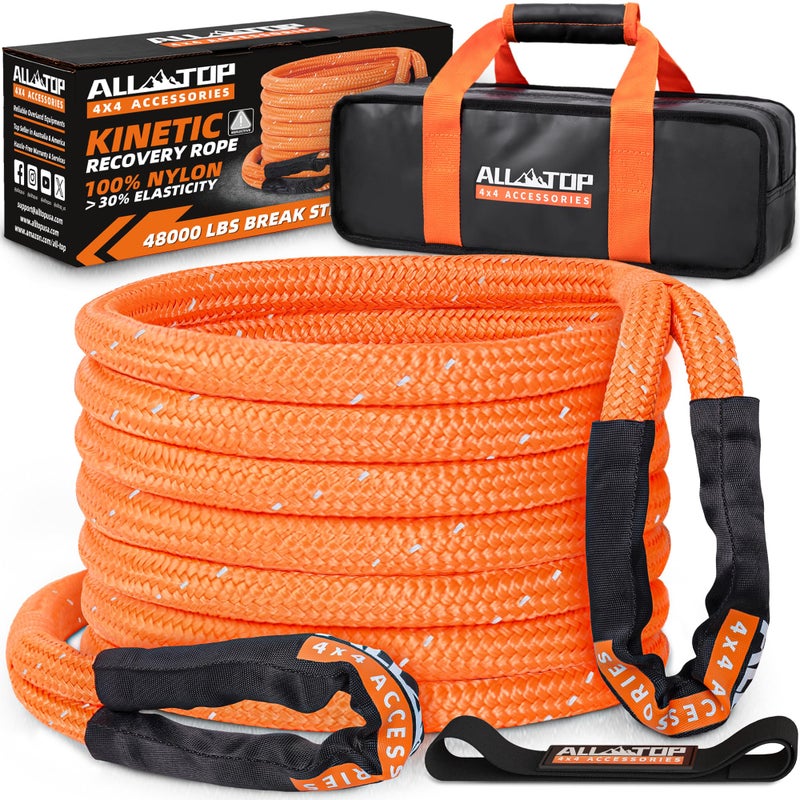 ALL-TOP ALL-TOP Kinetic Recovery Rope (Reflective) 48000Lbs, 1in x 30ft, Heavy Duty 30+% Elasticity, 16000Lbs Work Load Limit for 4x4 Offroad - Image 1