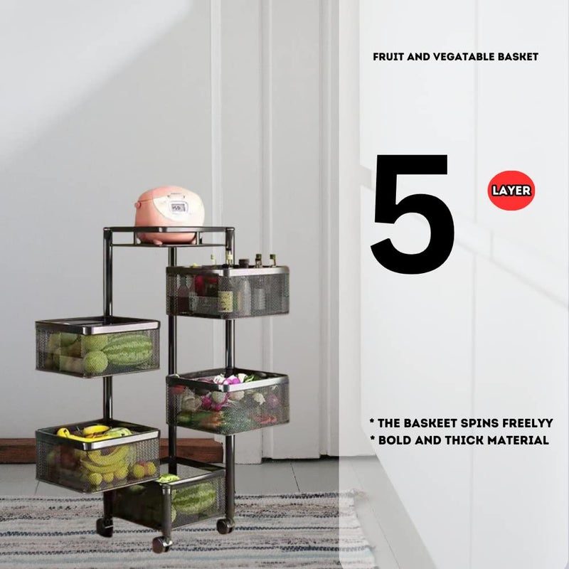 KWER Metal Kitchen Trolley Square Onion Baskets for StorageKitchen Accessories ItemsVegetable Basket for Kitchen Organizer ItemsStorage Portable Kitchen Accessories with WheelsBlackLayer5 - Image 3