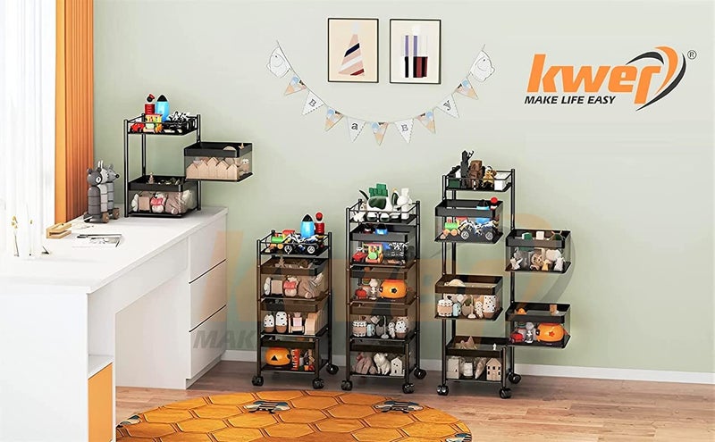 KWER Metal Kitchen Trolley Square Onion Baskets for StorageKitchen Accessories ItemsVegetable Basket for Kitchen Organizer ItemsStorage Portable Kitchen Accessories with WheelsBlackLayer5 - Image 4