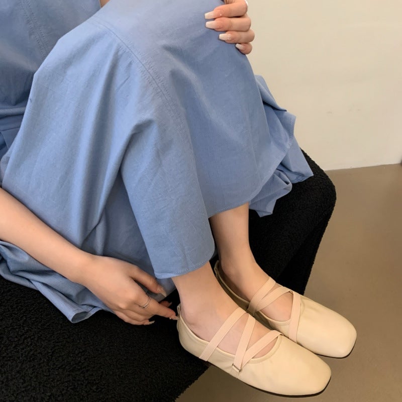 Spring Fashionable French Style Beautiful Red Small Flats With Skirt And Elegant Flats Ballet Shoes - Image 1
