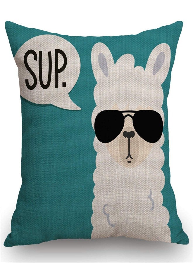 Swono Funny Llama Decorative Throw Pillow Cover Case,Sup Llama Cotton Linen Outdoor Pillow Cases Square Standard Cushion Covers for Sofa Couch Bed Car 18x18 inch - Image 1