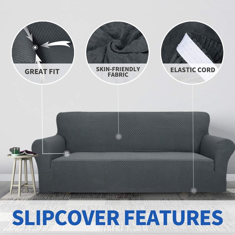 MAXIJIN Chair Covers for Living Room, Super Stretch Jacquard Chair Cover with Armrests for Dogs, 1 Piece Chair Cover for Sofa (1 Seater, Jacquard Grey) - Image 3