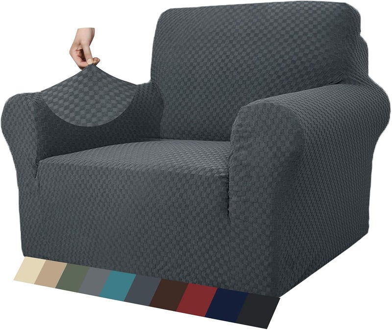 MAXIJIN Chair Covers for Living Room, Super Stretch Jacquard Chair Cover with Armrests for Dogs, 1 Piece Chair Cover for Sofa (1 Seater, Jacquard Grey) - Image 1