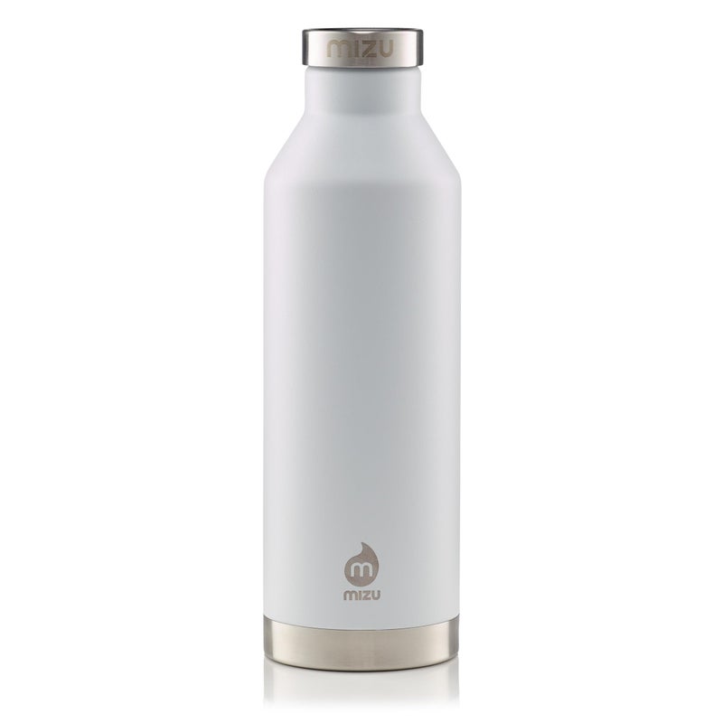 MIZU V8 Water Bottle 26 oz Double Wall Stainless Steel Vacuum Insulated Narrow Mouth with Leak Proof Cap Multiple Colors BPA Free White