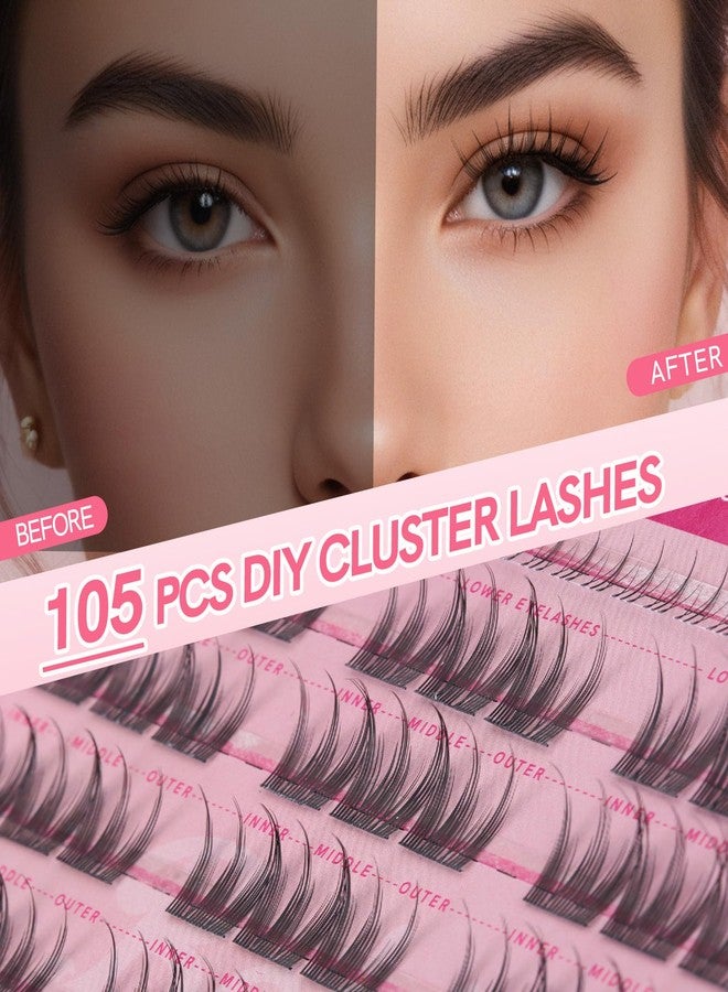 MLEN DIARY Natural Lash Extension Kit 105Pcs Cluster Lashes 10-13MM Wispy Eyelash Extensions Individual Lashes Kit with Lash Bond and Remover Tweezers DIY at Home by MLEN DIARY(Candy Style) - Image 2
