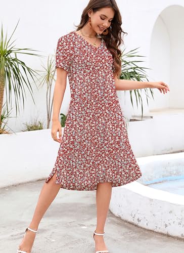 VOBCTY Women's Casual Short Sleeve Tshirt Dress Summer Side Split Loose V Neck Dresses(63B,Medium) - Image 3