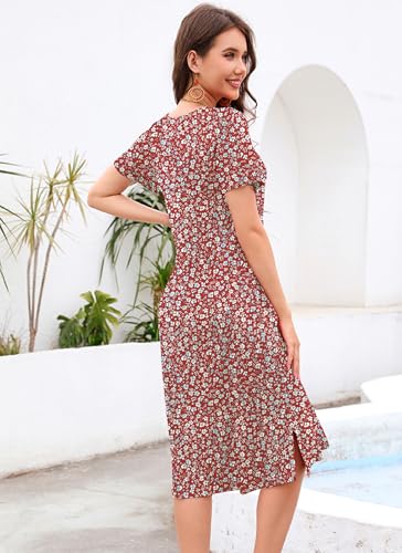 VOBCTY Women's Casual Short Sleeve Tshirt Dress Summer Side Split Loose V Neck Dresses(63B,Medium) - Image 4