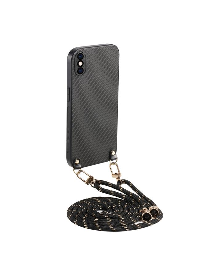 S-TOP Case For iPhone X / XS Carbon Fiber Texture Leather Back Phone Case with Crossbody Strap - Image 1