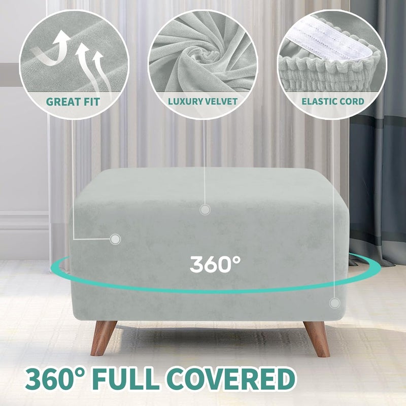 MAXIJIN Velvet Ottoman Cover Rectangular Stretch Square Ottoman Covers Slipcover Rectangle Washable Foot Stool Cover Thick Storage Protector with Elastic Bottom (Ottoman Large, Silver Grey) - Image 4