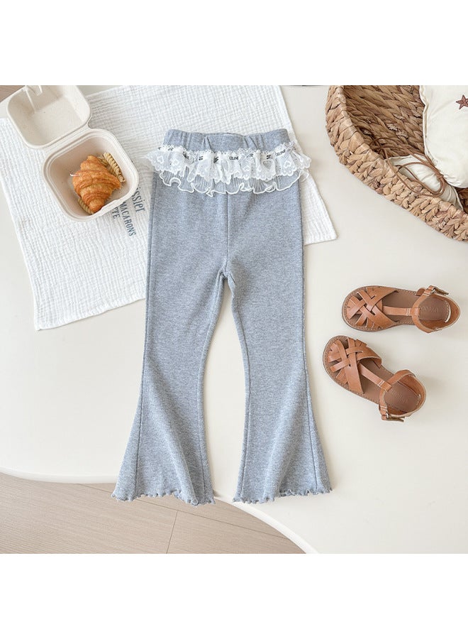 Korean Style Children's Clothing Girls' Autumn Leggings Baby Girl New Ballet Style Faux Two-piece Lace Flared Pants Trendy