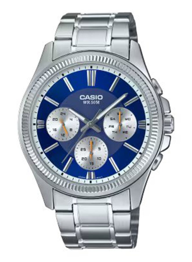 CASIO ساعة يد رجالية تناظرية بشكل دائري من الفولاذ المقاوم للصدأ MTP-1375D-2A1VDF - 42 مم