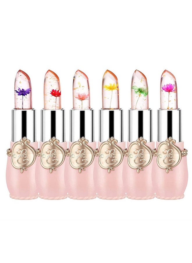 FirstFly - Pack Of 6 Crystal Flower Jelly Lipstick, Long Lasting Nutritious Lip Balm Lips Moisturizer Magic Temperature Color Change Lip Gloss (Pink) - Image 1