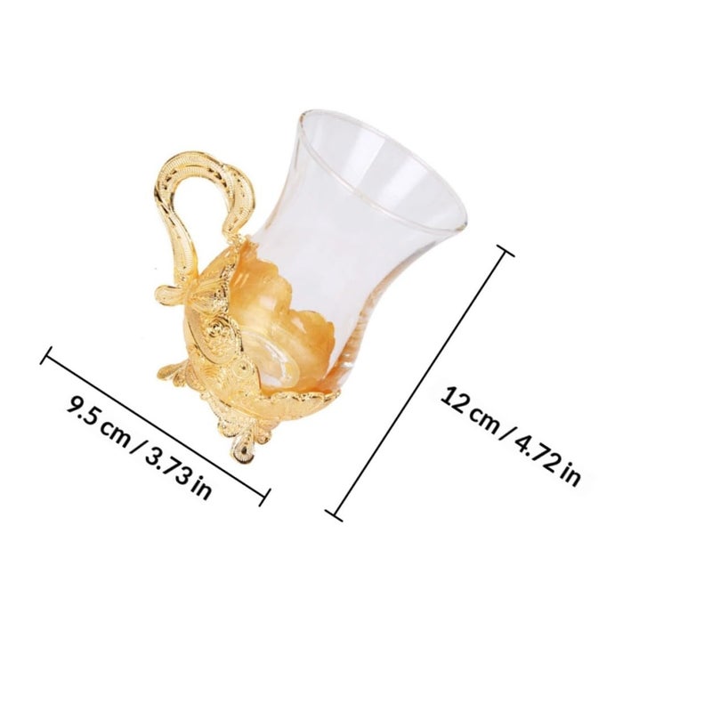 Zinc Alloy Retro Coffee Cup Saucer Set with Glass Tea Cups Elegant Beverage Tableware 1 Piece - Image 3