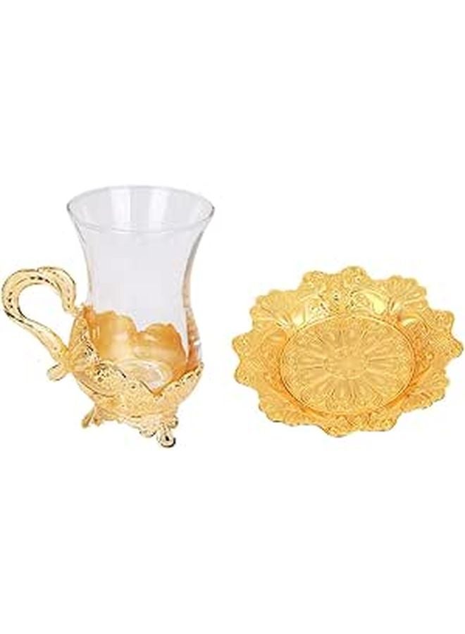 Zinc Alloy Retro Coffee Cup Saucer Set with Glass Tea Cups Elegant Beverage Tableware 1 Piece - Image 1