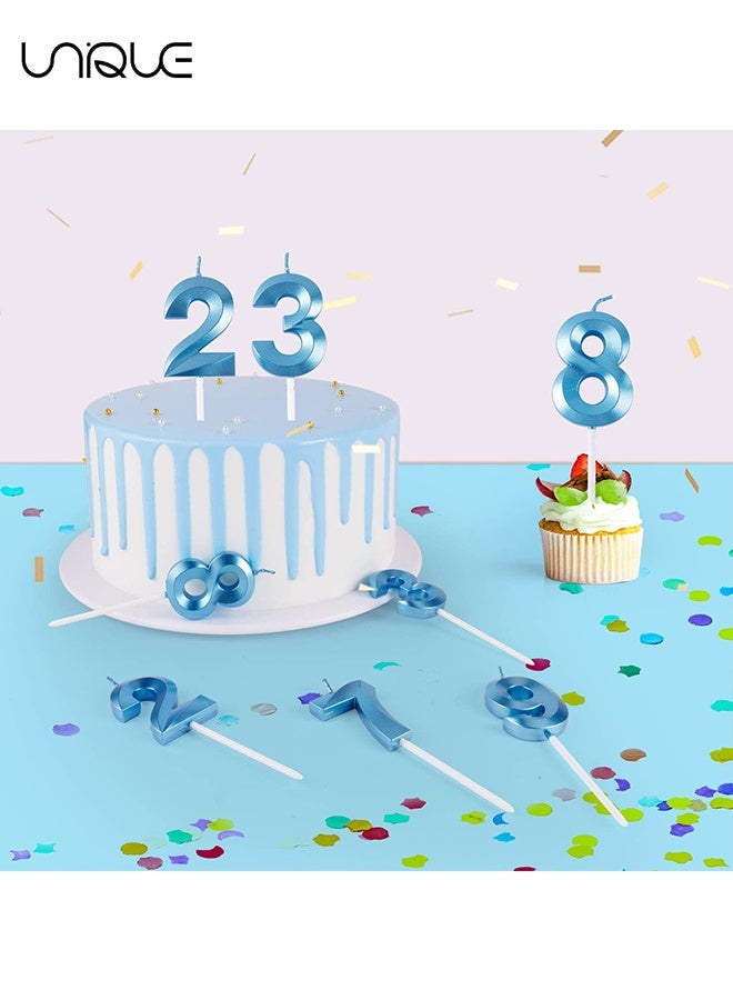 يونيك 10 قطع مجموعة شموع عيد ميلاد رقمية - شموع 0-9 زخرفة كيك توبر - شموع كعكة لامعة - زخرفة كعكة ثلاثية الأبعاد - زخرفة كعكة لحفلة عيد ميلاد ، حفلات الزفاف ، حفلات الشركة ، احتفالات الذكرى السنوية ، رقم شمعة عيد الميلاد - أزرق - Image 5