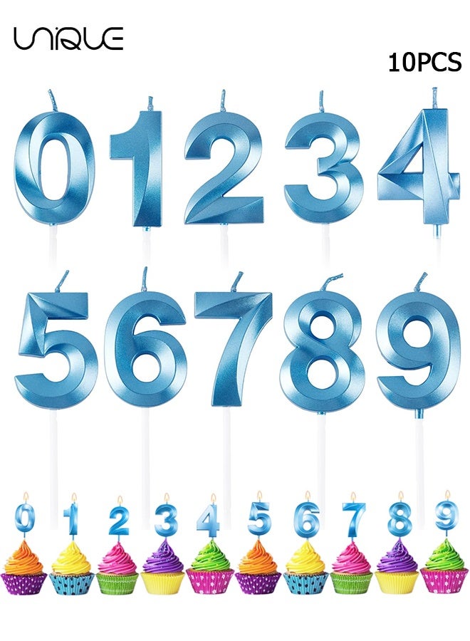 يونيك 10 قطع مجموعة شموع عيد ميلاد رقمية - شموع 0-9 زخرفة كيك توبر - شموع كعكة لامعة - زخرفة كعكة ثلاثية الأبعاد - زخرفة كعكة لحفلة عيد ميلاد ، حفلات الزفاف ، حفلات الشركة ، احتفالات الذكرى السنوية ، رقم شمعة عيد الميلاد - أزرق - Image 1