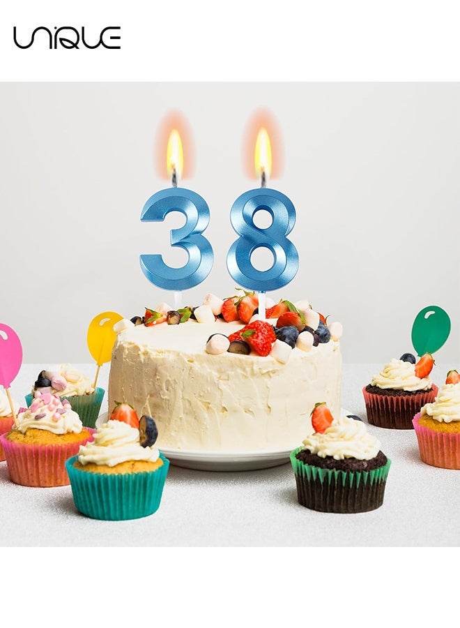 يونيك 10 قطع مجموعة شموع عيد ميلاد رقمية - شموع 0-9 زخرفة كيك توبر - شموع كعكة لامعة - زخرفة كعكة ثلاثية الأبعاد - زخرفة كعكة لحفلة عيد ميلاد ، حفلات الزفاف ، حفلات الشركة ، احتفالات الذكرى السنوية ، رقم شمعة عيد الميلاد - أزرق - Image 4