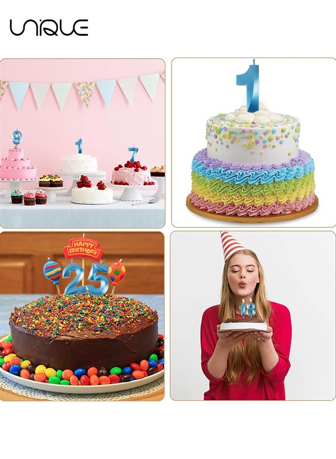 يونيك 10 قطع مجموعة شموع عيد ميلاد رقمية - شموع 0-9 زخرفة كيك توبر - شموع كعكة لامعة - زخرفة كعكة ثلاثية الأبعاد - زخرفة كعكة لحفلة عيد ميلاد ، حفلات الزفاف ، حفلات الشركة ، احتفالات الذكرى السنوية ، رقم شمعة عيد الميلاد - أزرق - Image 3