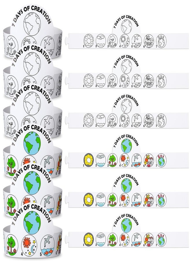 LemonSecret 24 Sets 7 Days of Creation Craft for Kids Bible Crown Crafts DIY Coloring The Creation Story Hat for Religious Sunday School VBS Home Christian Preschool Classroom Activities - Image 1
